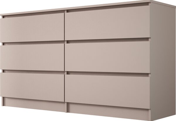 Komoda, 6 zásuvek, karamelová barva, 138 x 79 x 39 cm