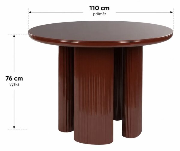 White Label Červený kulatý lakovaný jídelní stůl TIMO ø110 cm