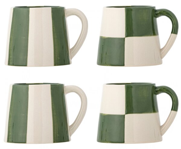 Bloomingville Sada čtyř zelených kameninových hrnků Floki 280 ml
