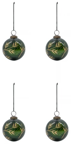 House Doctor Set čtyř zelených skleněných vánočních ozdob Leaf 7,5 cm