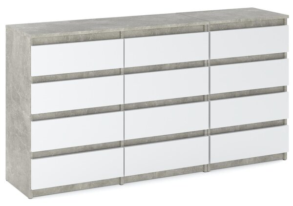 STIV Möbel | Komoda s 12 zásuvkami (8+4) | Beton / Bílý Mat | 180 cm | moderní & bez úchytek | Lonice & Obývací pokoj