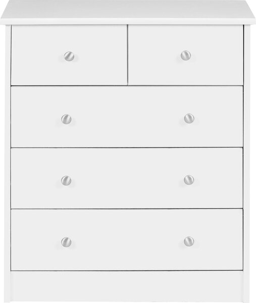 FineBuy Design Devná komoda, bílá, 60 x 70 x 35 cm, s 5 zásuvkami, univerzální nábytek, plochý, do pedsín, moderní píborník, nadasový píborník