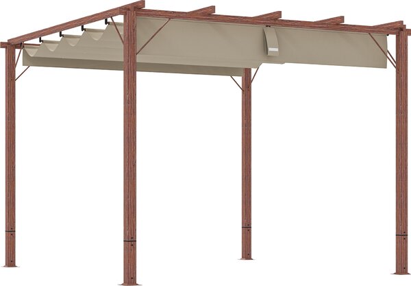 Outsunny pergola cca 3x3m zahradní pavilon s magnetickou podlokou, stecha terasy z hliníku, zahradní pavilon s nastavitelnou stechou, voln stojící, UV ochrana 30+, pro terasu a zahradu, pírodní dřevo