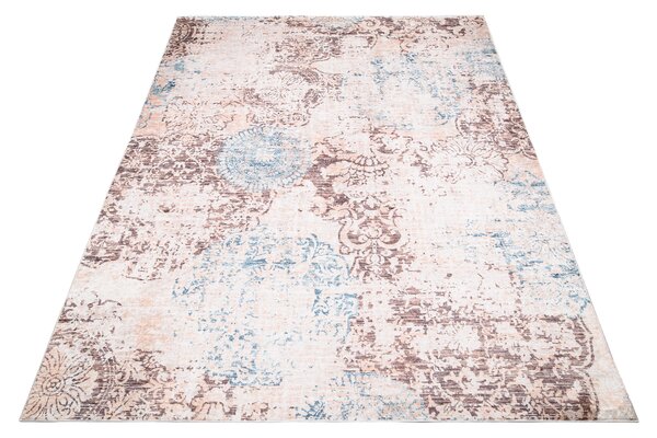 Makro Abra Kusový koberec pratelný TOSCANA 43850 Moderní pogumovaný krémový hnědý modrý Rozměr: 80x150 cm