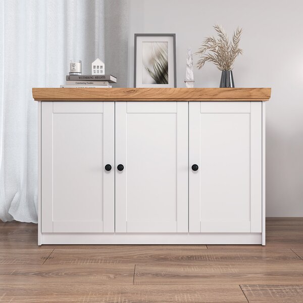Homestyle4u komoda píborník dub matný bílé dřevo masiv skí s pihrádkami píborník highboard
