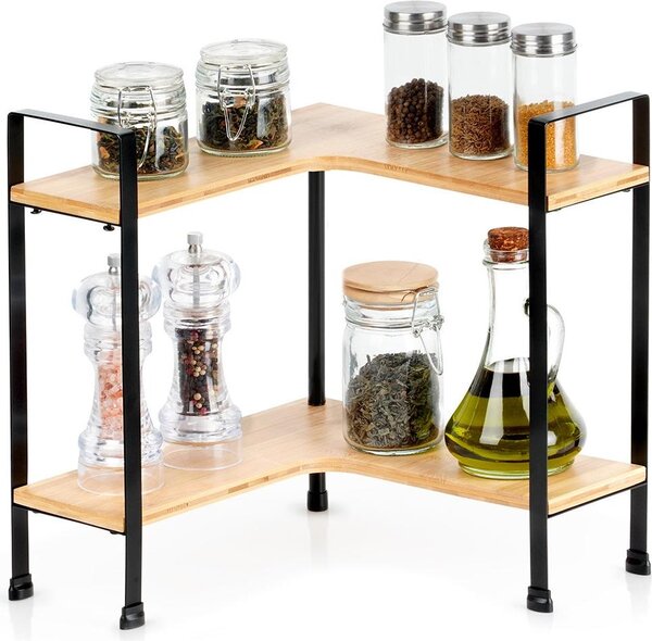 Vilde | Rohová kuchyská police - 2 patra - 29,5x29,5x33,5 cm - dřevo - Praktická do kadé místnosti - Úspora místa