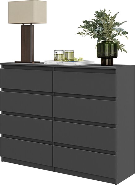 FURNICA - GABRIEL - Komoda / píborník s 8 zásuvkami - antracit V92cm 120cm D33cm