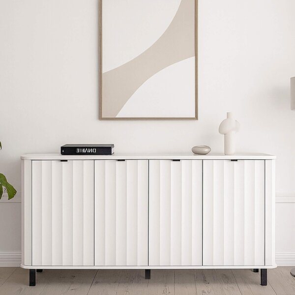 Belmy Komoda bílá 176 cm VELANO – moderní Sideboard 4 dveře drákovaná ela