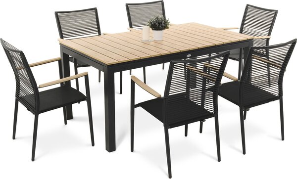Di volio zahradní nábytek MOZZATE, sada zahradního nábytku - jídelní stl a 6 idlí, ze syntetického deva a polyratanu, jídelní stl s rozkládací deskou