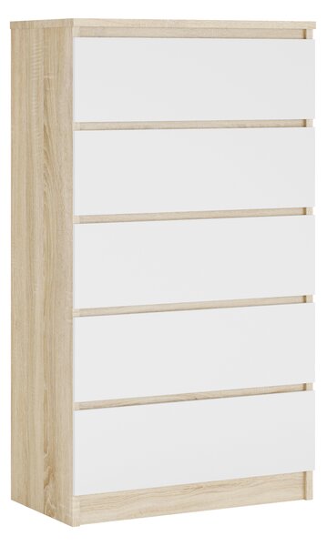 Komoda s 5 zásuvkami, barva: dub Sonoma / bílá, A: 70 x 125 x 39 cm