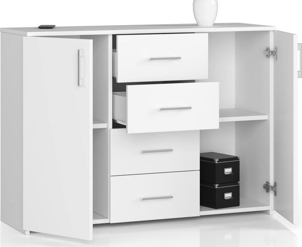Komoda se 4 zásuvkami a 2 dvíky, 110x80x35, obývací pokoj, bílá