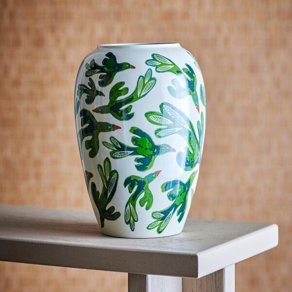 Bloomingville Béžovo-zelená kameninová váza Birdliva 33 cm