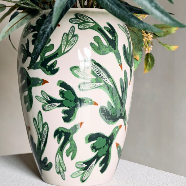 Bloomingville Béžovo-zelená kameninová váza Birdliva 33 cm