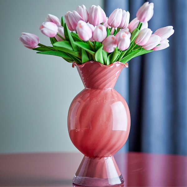 Bloomingville Růžová skleněná váza Rajan 29 cm