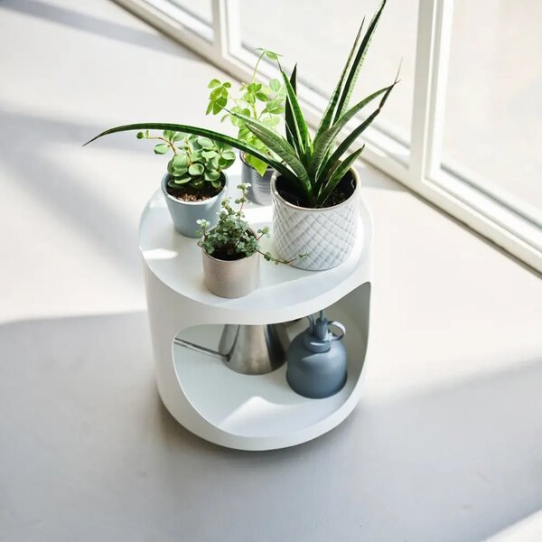 YAMAZAKI Bílý kovový odkládací stolek Tower 30 cm