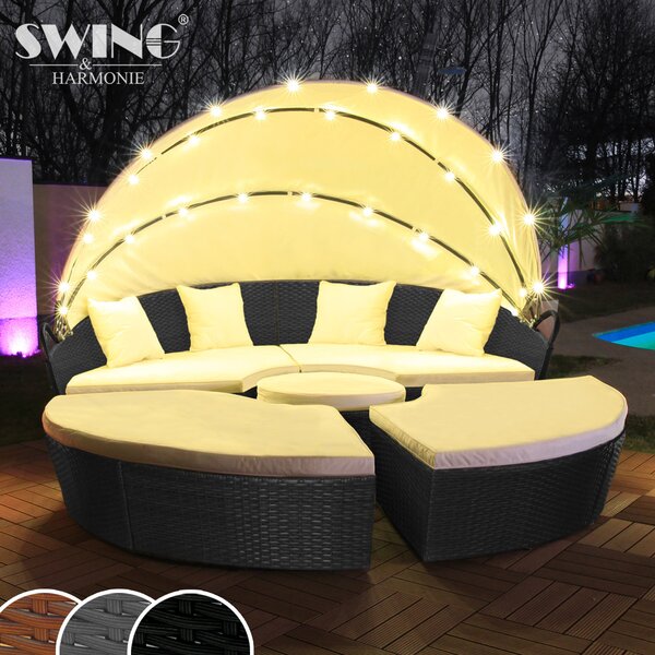 LED - Sun Island Ratan Lounge Zahradní lehátko Polyratanová sedací souprava Lounger Island 180cm vetn potahu
