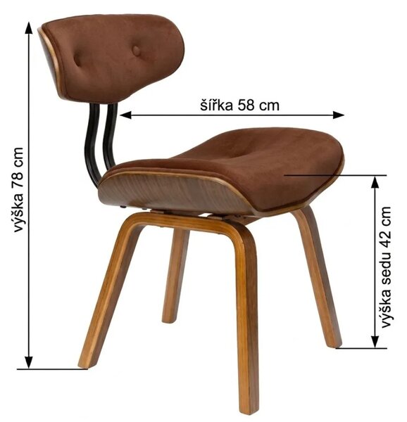 Dutchbone Hnědá sametová jídelní židle BLACKWOOD WALNUT