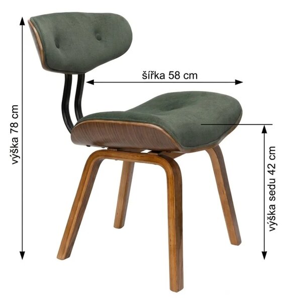 Dutchbone Zelená sametová jídelní židle BLACKWOOD WALNUT