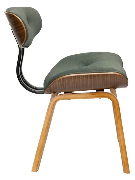 Dutchbone Zelená sametová jídelní židle BLACKWOOD WALNUT