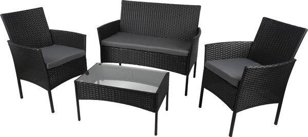 Lifetime Garden Lounge zahradní nábytek Berlin - 4-dílná sada - Zahradní ratanové idle, stl a zahradní lavice - erná - Zahrada, balkon a terasa