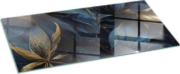 Sklenný podlahový panel pro 125x50 cm - Krbový panel ze skla - Krbový panel ze skla - Ochranné sklo - Ochranný panel proti jiskrám - Sklenný podlahový panel proti ohni - Tepelný ochranný panel - Ochrana podlahy ze skla - Elegantní listy ve struktue