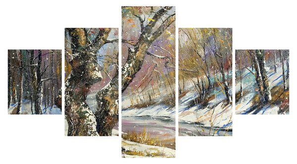 Obraz malované zimní krajiny (125x70 cm)