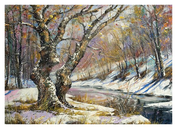 Obraz malované zimní krajiny (70x50 cm)