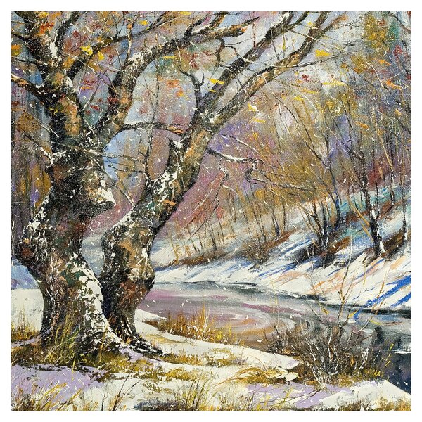 Obraz malované zimní krajiny (30x30 cm)