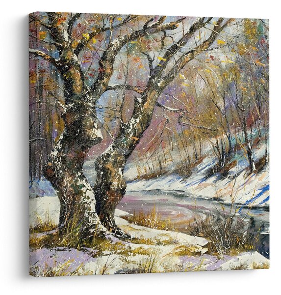 Obraz malované zimní krajiny (30x30 cm)