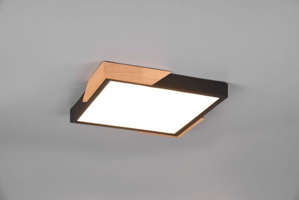TRIO Reality R67191132 META stropní svítidlo SMD LED 310x310mm 20W/2400lm 3000K černá matná, imitace dřeva, switchdimmer