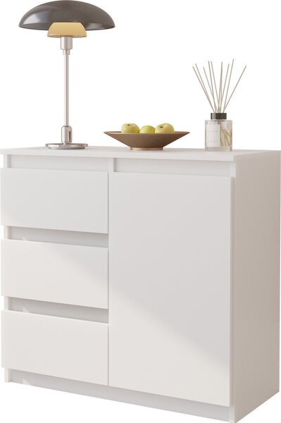 FURNICA - MIKEL - Komoda se 3 zásuvkami a 1 dvíky - bílá matná V75cm 80cm H35cm