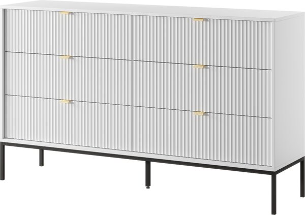 Komoda: 6 zásuvek, bílá, erné nohy, 154 x 39 x 83 cm