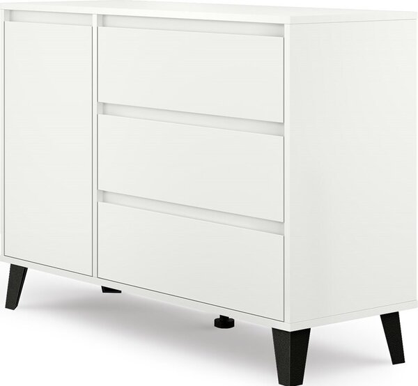 VBChome Komoda s 1 dvíky a 3 zásuvkami 110 x 39 x 78 cm Bílá Bezúchytková komoda Víceúelová skíka do pedsín Lonice Obývací pokoj Dtský pokoj Moderní
