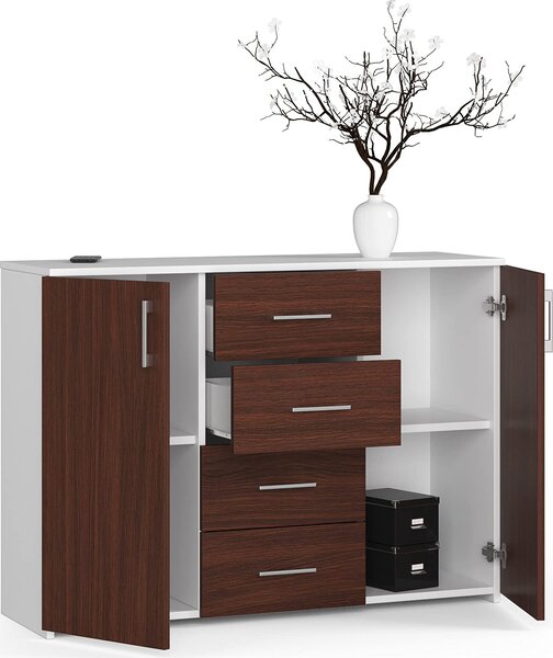 Komoda se 4 zásuvkami a 2 dvíky, 110x80x35, obývací pokoj, bílá / Venga
