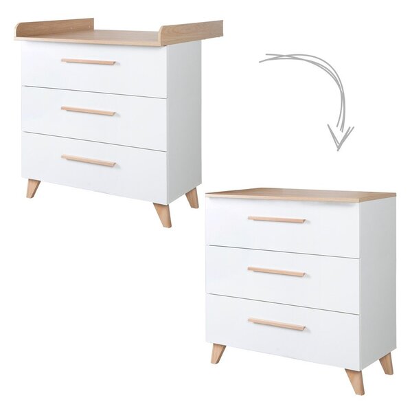 Bílá dětská komoda s přebalovacím pultem v dekoru dubu 88,5x99x76 cm Léon – Roba