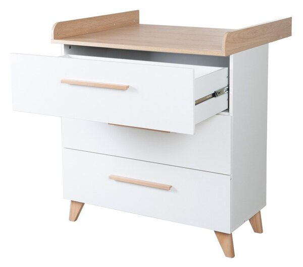 Bílá dětská komoda s přebalovacím pultem v dekoru dubu 88,5x99x76 cm Léon – Roba