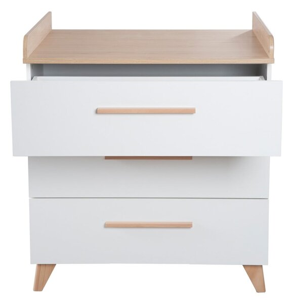 Bílá dětská komoda s přebalovacím pultem v dekoru dubu 88,5x99x76 cm Léon – Roba