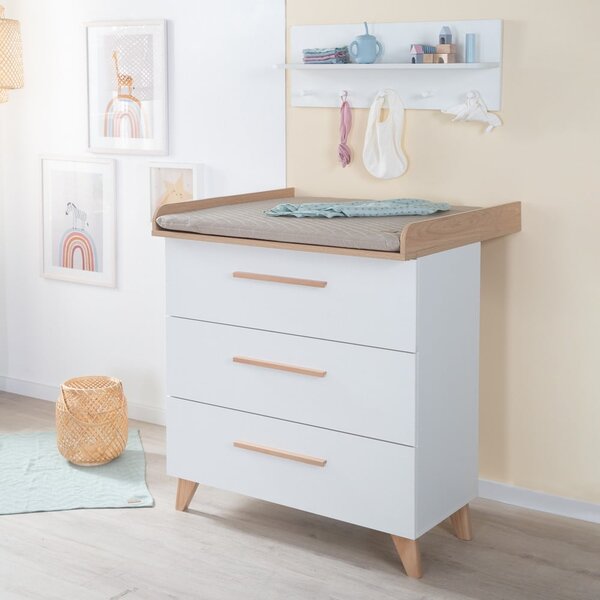 Bílá dětská komoda s přebalovacím pultem v dekoru dubu 88,5x99x76 cm Léon – Roba