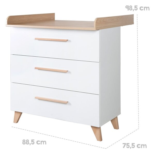 Bílá dětská komoda s přebalovacím pultem v dekoru dubu 88,5x99x76 cm Léon – Roba