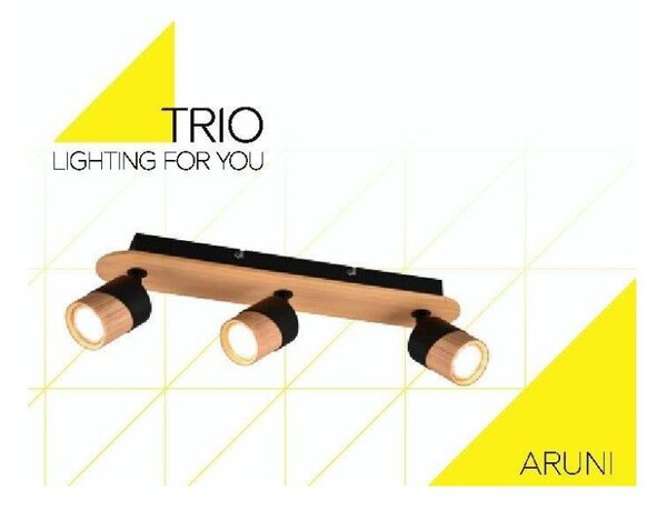 TRIO 801100332 ARUNI stropní bodové svítidlo/spot 3xGU10 černá, světlé dřevo