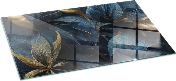 Sklenný podlahový panel pro 120x60 cm - Krbový panel ze skla - Krbový panel ze skla - Ochranné sklo - Ochranný panel proti jiskrám - Sklenný podlahový panel proti ohni - Tepelný ochranný panel - Ochrana podlahy ze skla - Elegantní listy ve struktue