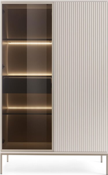Moderní vysoká vitrína s drákovaným elem, 104 × 166 × 39 cm, kamír / zlatá