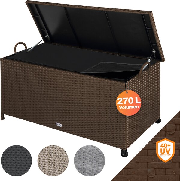 CASARIA® Zahradní box poltáový box s koleky 270L úloný prostor odolný proti UV záení úchyty plynová tlaková pruina odolný proti povtrnostním vlivm 117x53cm Zahradní balkónový úloný box hndý