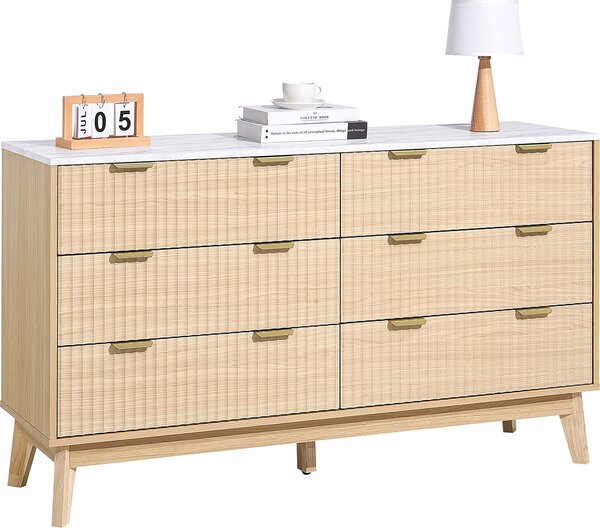 Komoda VEVOR se 6 zásuvkami a ochranou proti vysunutí a vyklopení, (399 x 1372 x 813 mm) do obývacího pokoje lonice pedsín (svtlé dřevo)