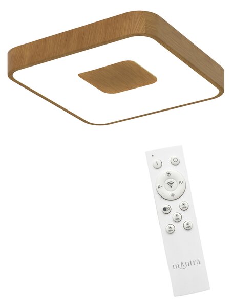 Mantra 7924 Coin Square, stropní svítidlo s dřevěnou povrchovou úpravou a dálkovým ovladačem LED 56W 2700K-5000K, 34x34cm