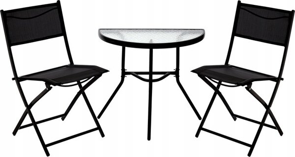 VBChome Balkonový set 3 kusy erný skládací stl s plkulatým stolem Balkonový nábytek z tvrzeného skla Zahradní nábytek 2 osoby Bistro set Konferenní stolek