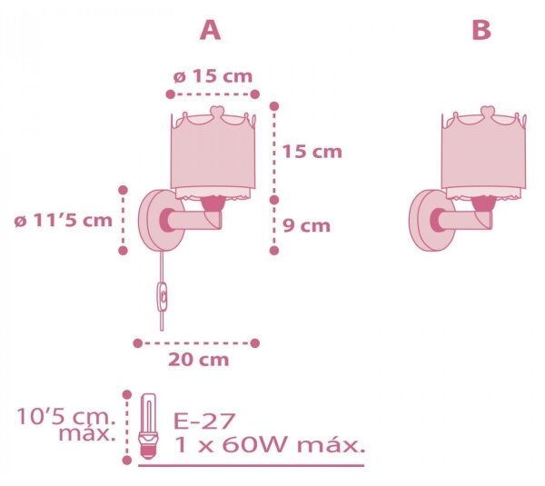 Dalber 61109 - Dětské nástěnné svítidlo LITTLE QUEEN 1xE27/60W/230V