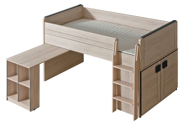 DOLMAR Multifunkční patrová postel - GUMI G15, 90x200 cm, dub santana/popel
