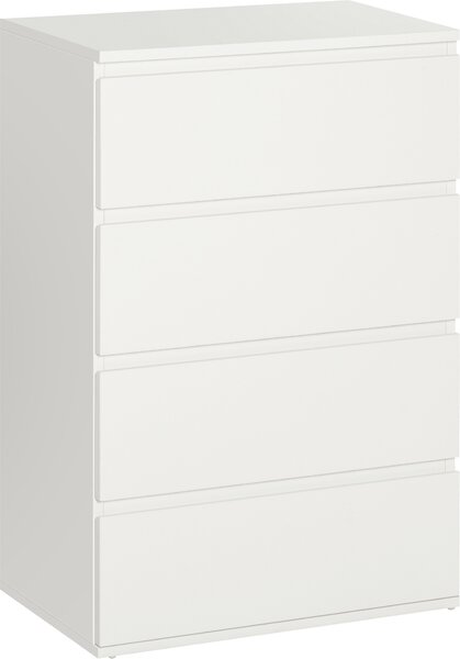 HOMCOM Komoda Píborník se 4 zásuvkami, kanceláská skí s výklopnými zásuvkami, do obývacího pokoje, lonice, bílá, 55 x 33 x 80 cm