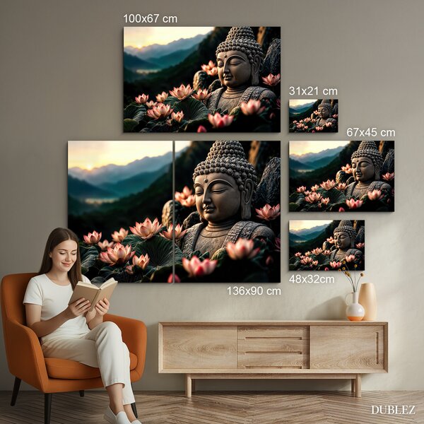 DUBLEZ | Dřevěný nástěnný obraz - Buddha s lotosem | UV tisk, Premium